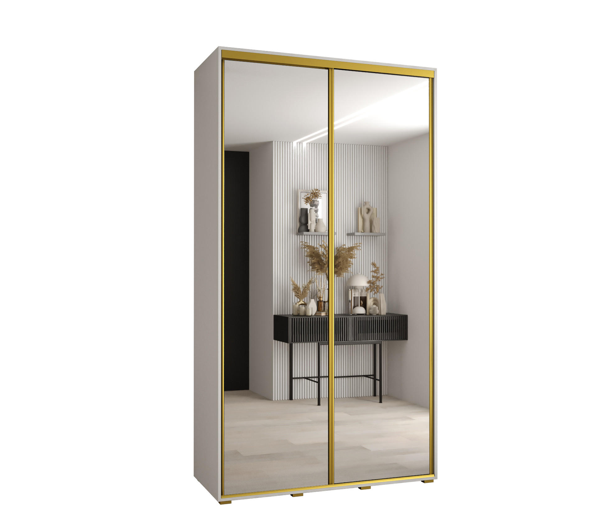 SCHWEBETÜRENSCHRANK 235,2/130/45 2-türig - Goldfarben/Weiß, Holz/Metall (130/235/45cm) - Abiks Möbel