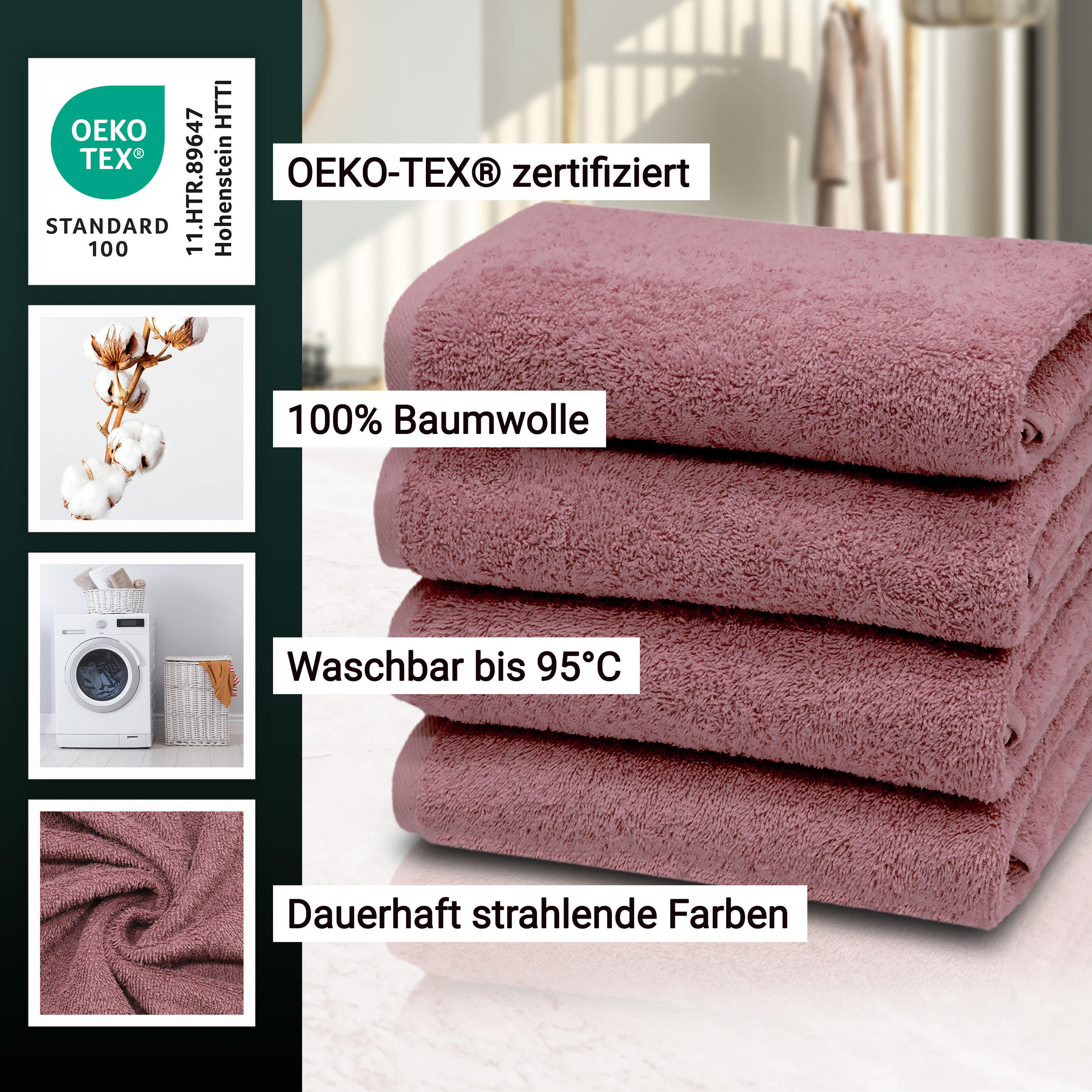 HANDTÜCHER, 4er-Set, 50x100 cm, 100% Baumwolle, Rosa - Altrosa, Textil (50/100cm) - Zollner