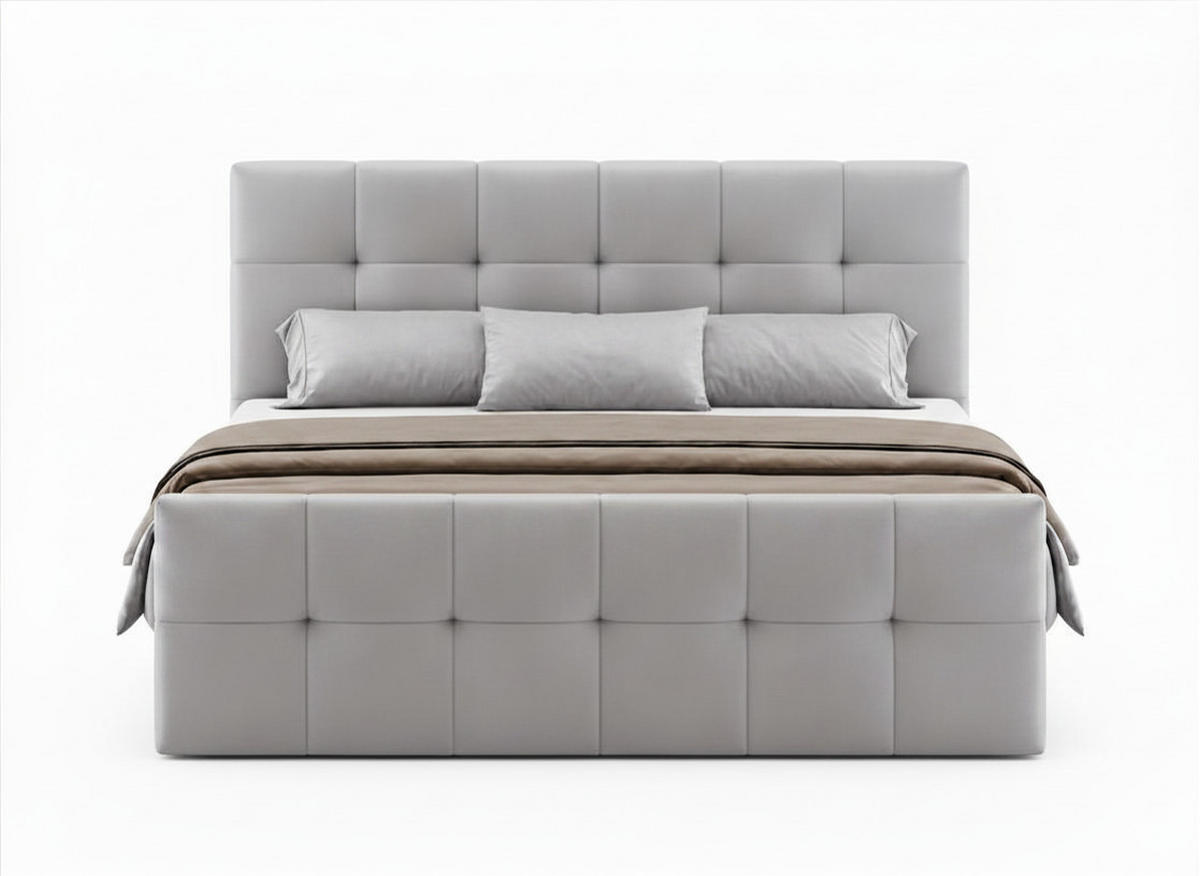 BOXBETT AUREN FRONT 140x200 cm Komplett-Set mit Bonell-Matratze, Topper und Bettkasten, Samt Platinfarben - Platinfarben, Textil (140/200cm) - Luxkor24