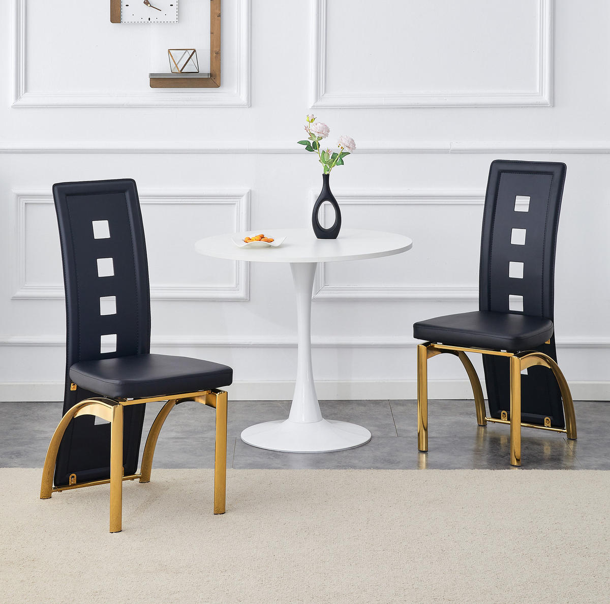 ESSZIMMERSTUHL 2er-Set 102,5 cm PU-Leder Schwarz Goldfarben - Schwarz, Metall (49/102.5/43cm) - Meubliv
