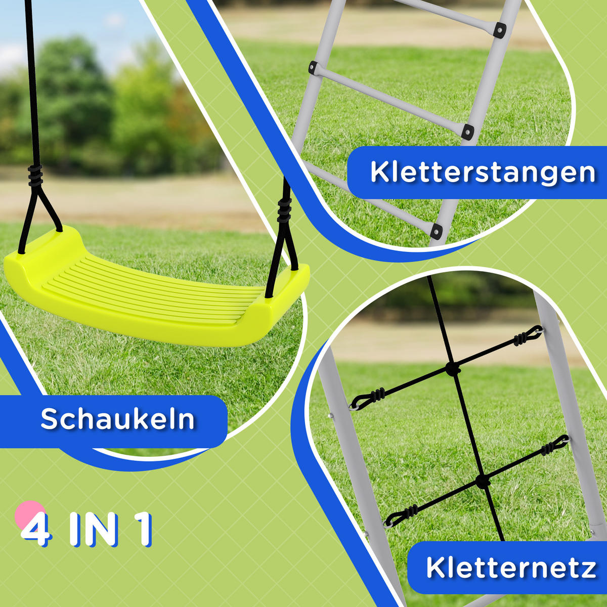 KINDERSCHAUKEL 2er - Grün, Kunststoff/Metall (185/260cm) - Outsunny