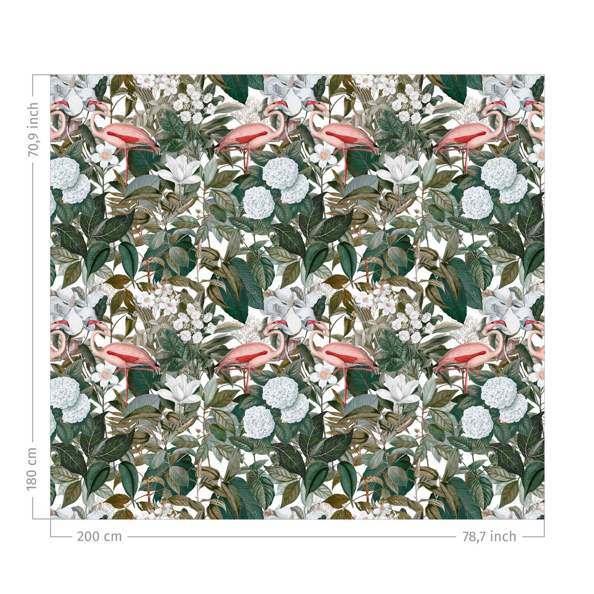 DUSCHVORHANG Rosa Flamingos mit Blättern und weißen Blumen 200/180 cm - Grün, Textil (200/180cm) - Bilderwelten