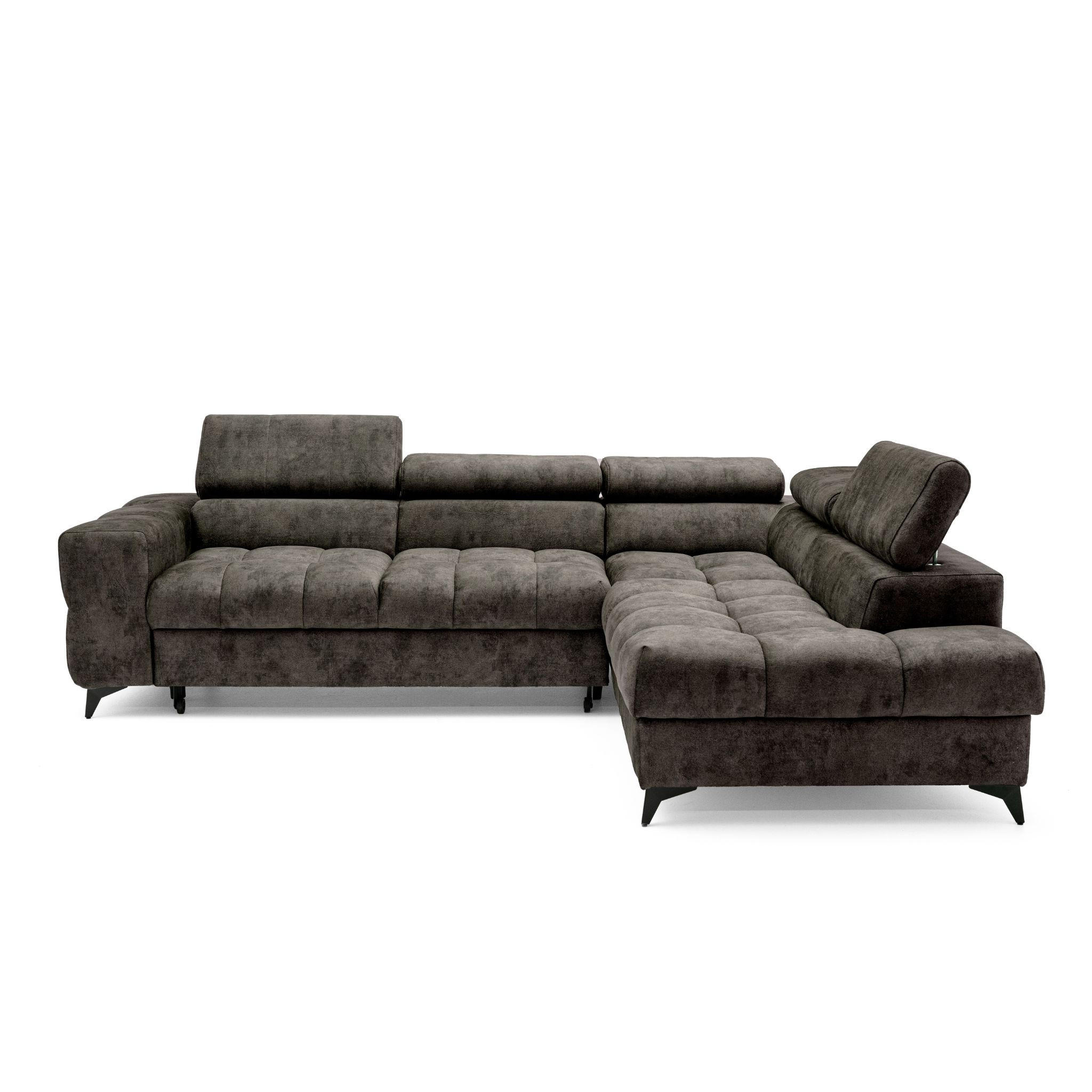 ECKSOFA PUDDING L Rechts mit Schlaffunktion 128x197 Velours Braun - Schwarz/Braun, Holz/Textil (204/270cm) - Muffo