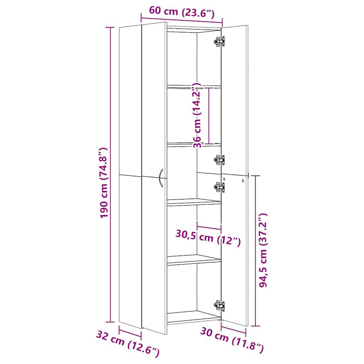 TV-SCHRANK Weiss 60/32/190 Cm Holzwerkstoff - Weiß, Holzwerkstoff (32/190/60cm) - vidaXL