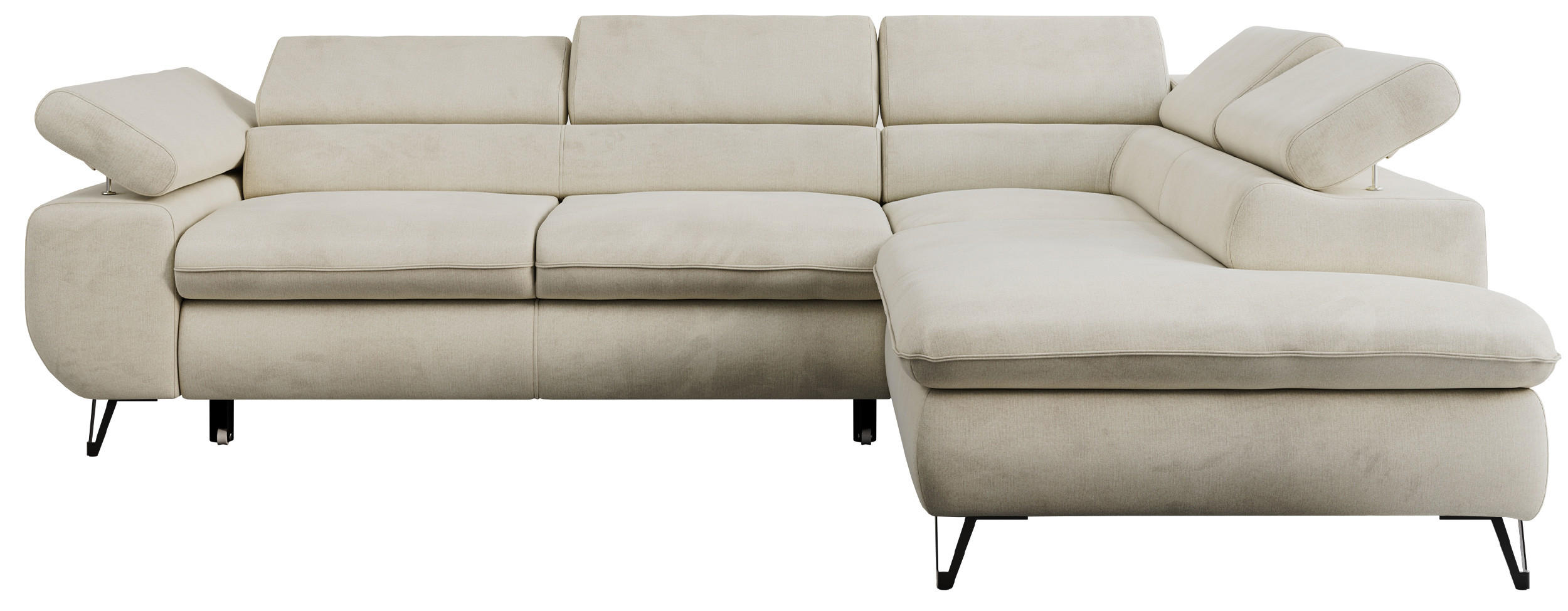 ECKSOFA PETER L Beige Velvet - Rechts Seite - Beige/Schwarz, Textil/Metall (273/208cm) - MKS