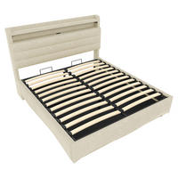 STAURAUMBETT 140/200 cm DE-04971, mit LED und Hydraulik in Beige - Beige, Holzwerkstoff/Metall (140/200cm) - ComfortXL