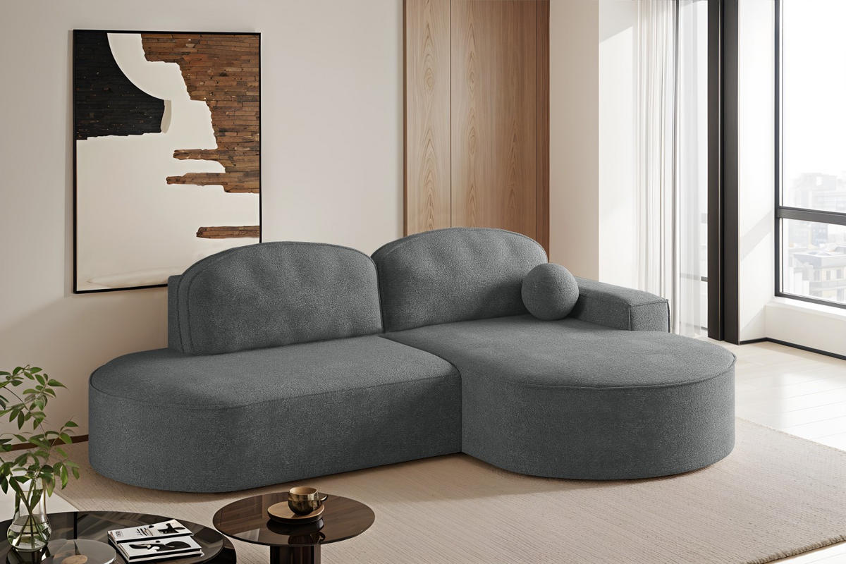 ECKSOFA mit Schlaffunktion und Bettkasten Modena Runden stoff Arena Anthrazit Rechts - Anthrazit, Holz (278/179cm) - Kaiser Möbel