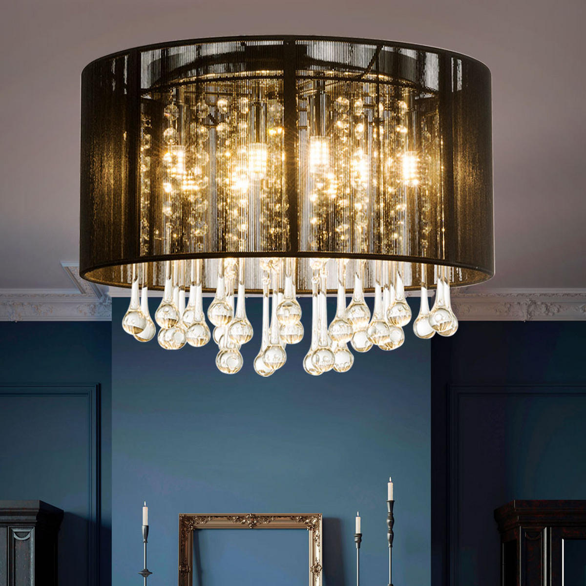 LED DECKENLEUCHTE Metall Schwarz Kristalloptik - Schwarz, Glas (40/40/29cm) - Globo Lighting