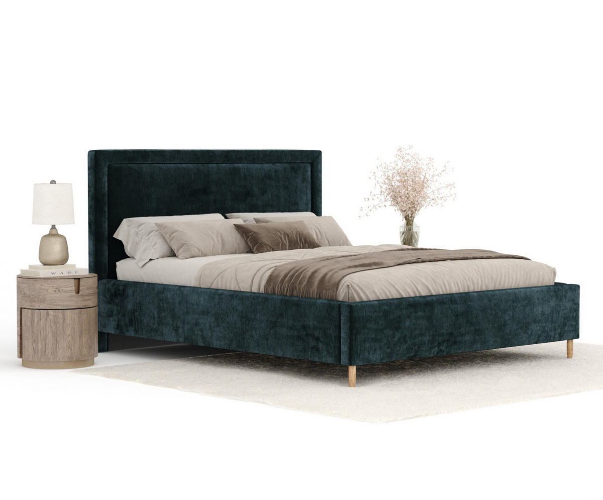 POLSTERBETT Ordina Türkisfarben 140/200 cm im Chenille-Stoff - Türkis/Naturfarben, Holz/Holzwerkstoff (140/200cm) - Maison de Reve
