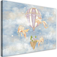 WANDBILD heißluftballon fliegendes haus und fisch - Blau, Textil (60/40cm) - Feeby