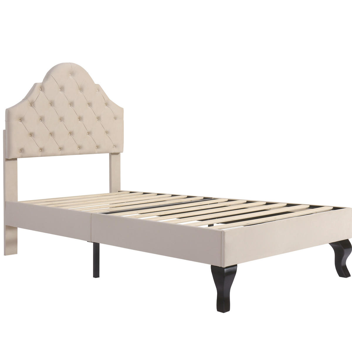 POLSTERBETT 90/200 cm aus Samt mit höhenverstellbarem Kopfteil Beige - Beige, Textil (90/200cm) - Modenvie