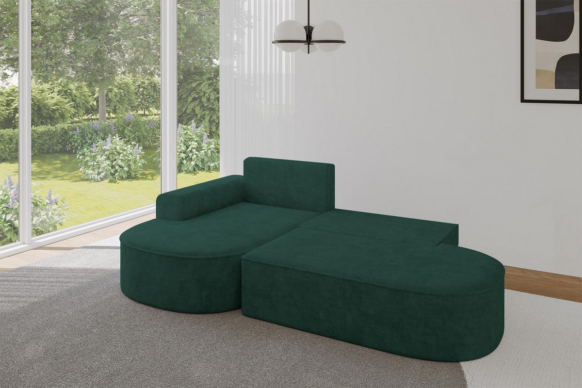 ECKSOFA mit Schlaffunktion und Bettkasten Ottomane Links MARI-L1-S - 283x167x73 cm Grün Velours - Waldgrün/Schwarz, Holzwerkstoff/Kunststoff (283/167cm) - ALTDECOR