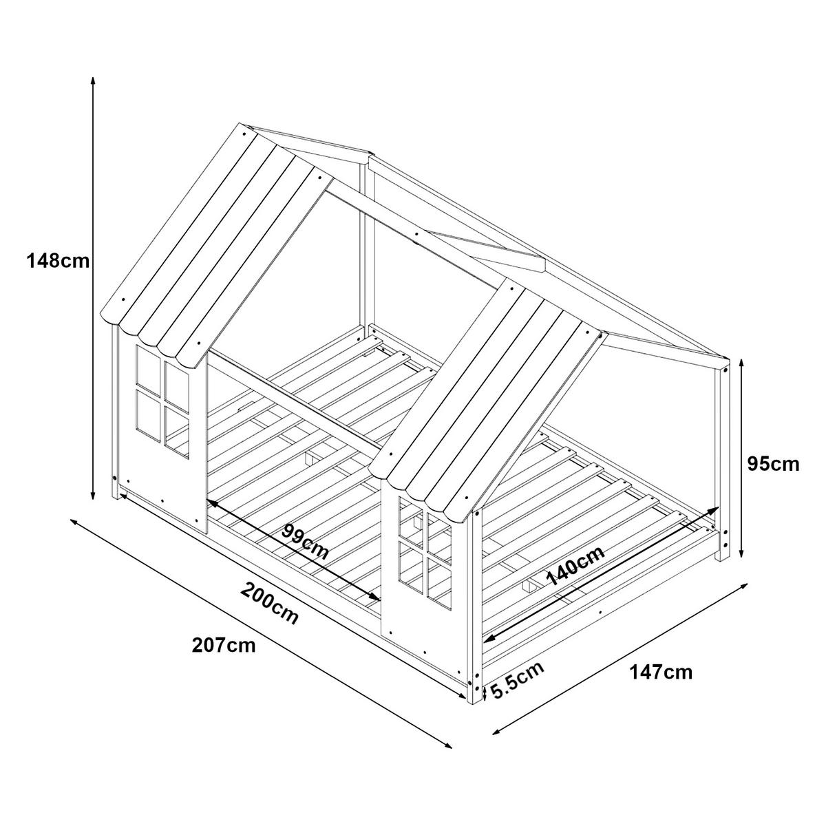 HAUSBETT Tostedt - Weiß/Mintgrün, Holz (140/200cm) - [en.casa]