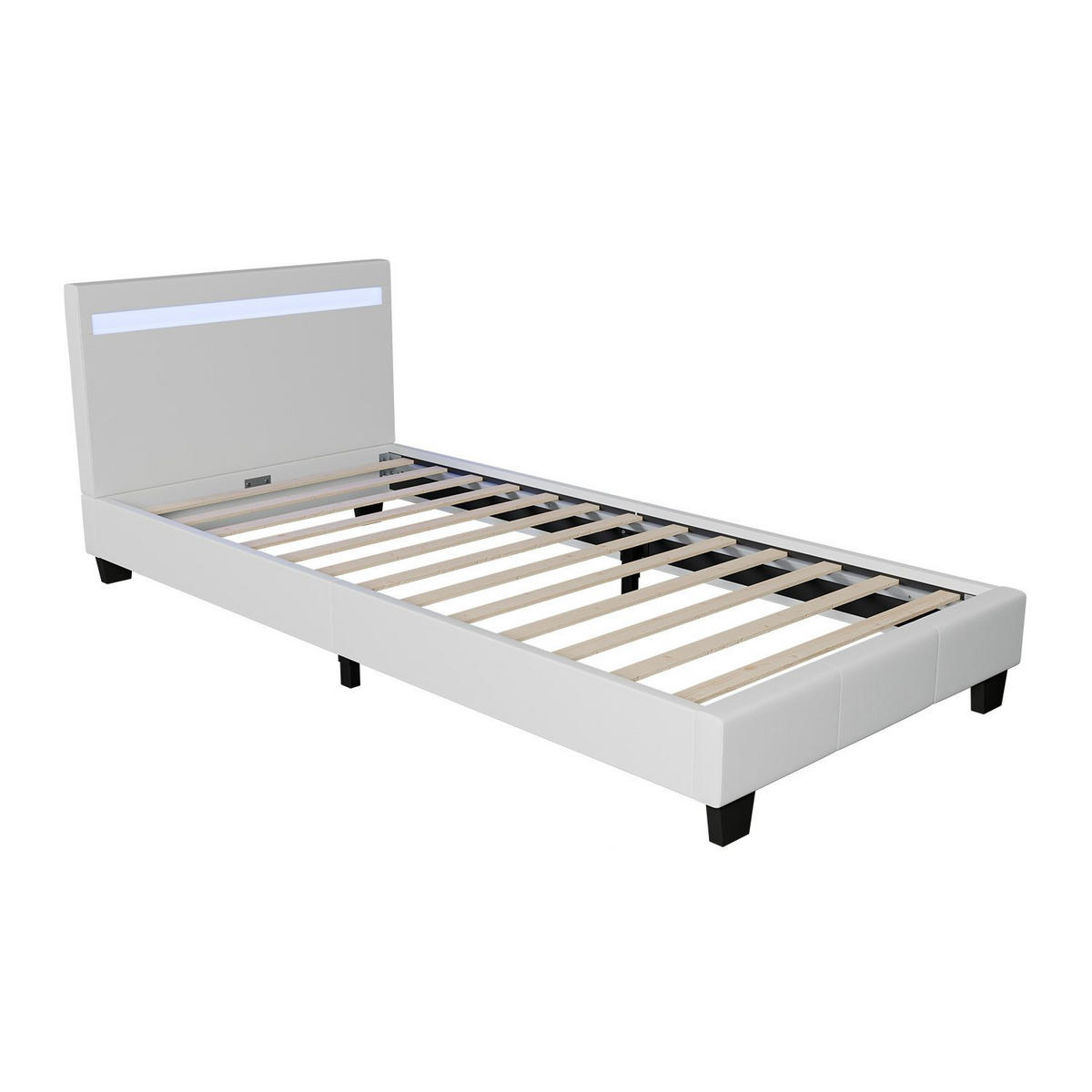 POLSTERBETT Paris mit Matratze und LED weiß 90x200cm - Weiß, Textil (90/200cm) - Juskys