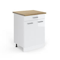 KÜCHENUNTERSCHRANK R-Line Weiß Hochglanz 60 cm mit Schublade, AP Eiche - Weiß Hochglanz/Weiß, Holzwerkstoff (60/81.6/60cm) - Vicco