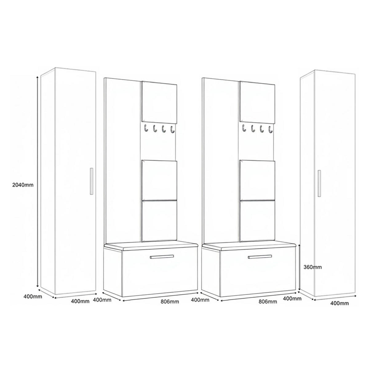 GARDEROBENSCHRANK MODULO 241,2/204/40 cm Modern Garderobe-Set Grau - Grau, Holzwerkstoff (241.2/204/40cm) - MASSENO