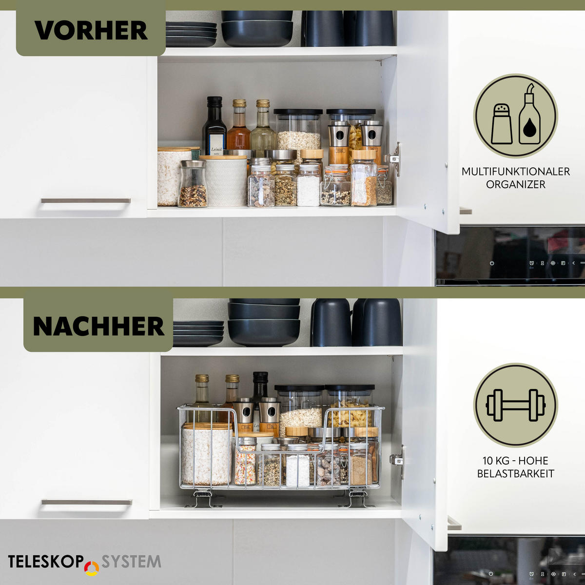 KORBAUSZUG (2er Set), 40 cm Breite, für Oberschränke, Chrom - Silberfarben, Metall (40/20/28.5cm) - bremermann