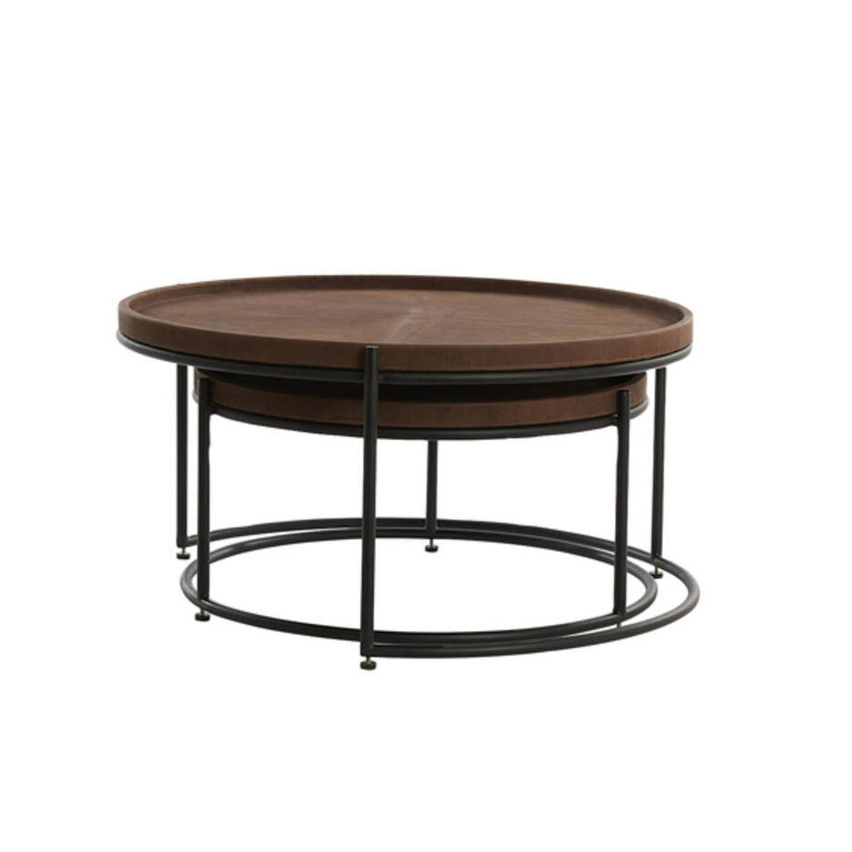 COUCHTISCH JAIRO 2er Set, Leder, Braun-Schwarz - Schwarz/Braun, Leder (79/79/38cm) - Light & Living