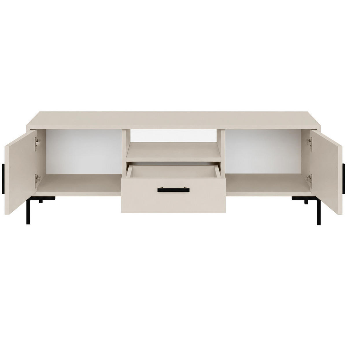 LOWBOARD Selena mit 2 Türen und Schublade, Metallfüße, Selbstschließer, Kaschmir, 150 cm - Kaschmir/Schwarz, Holzwerkstoff/Metall (150/47/40cm) - Beautysofa