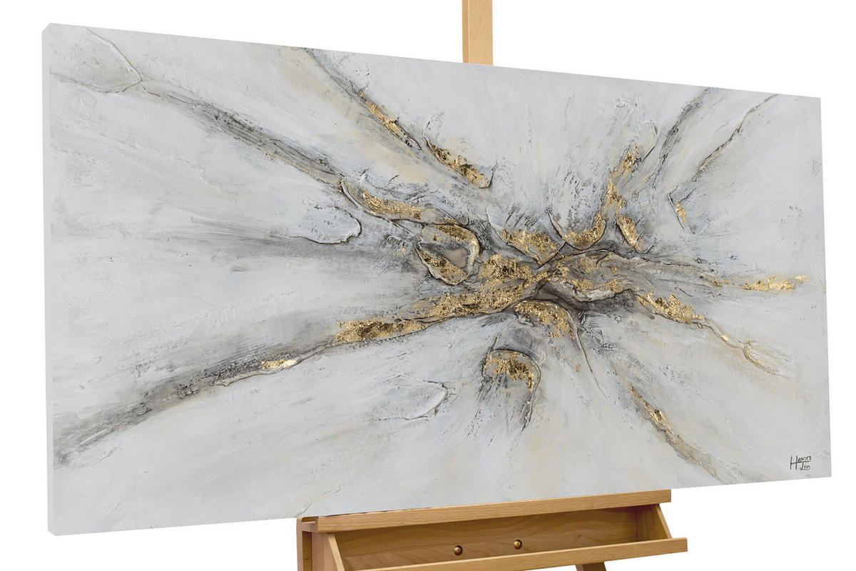 ACRYLBILD HANDGEMALT 120/60 cm - Silberfarben/Grau, Holz/Textil (2/60cm) - KUNSTLOFT
