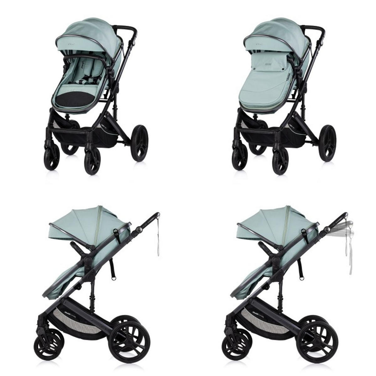 KOMBIKINDERWAGEN Amore 3 in 1 türkis Babyschale Adapter Wickeltasche Fußabdeckung - Türkis, Metall (95/63/105cm) - Chipolino