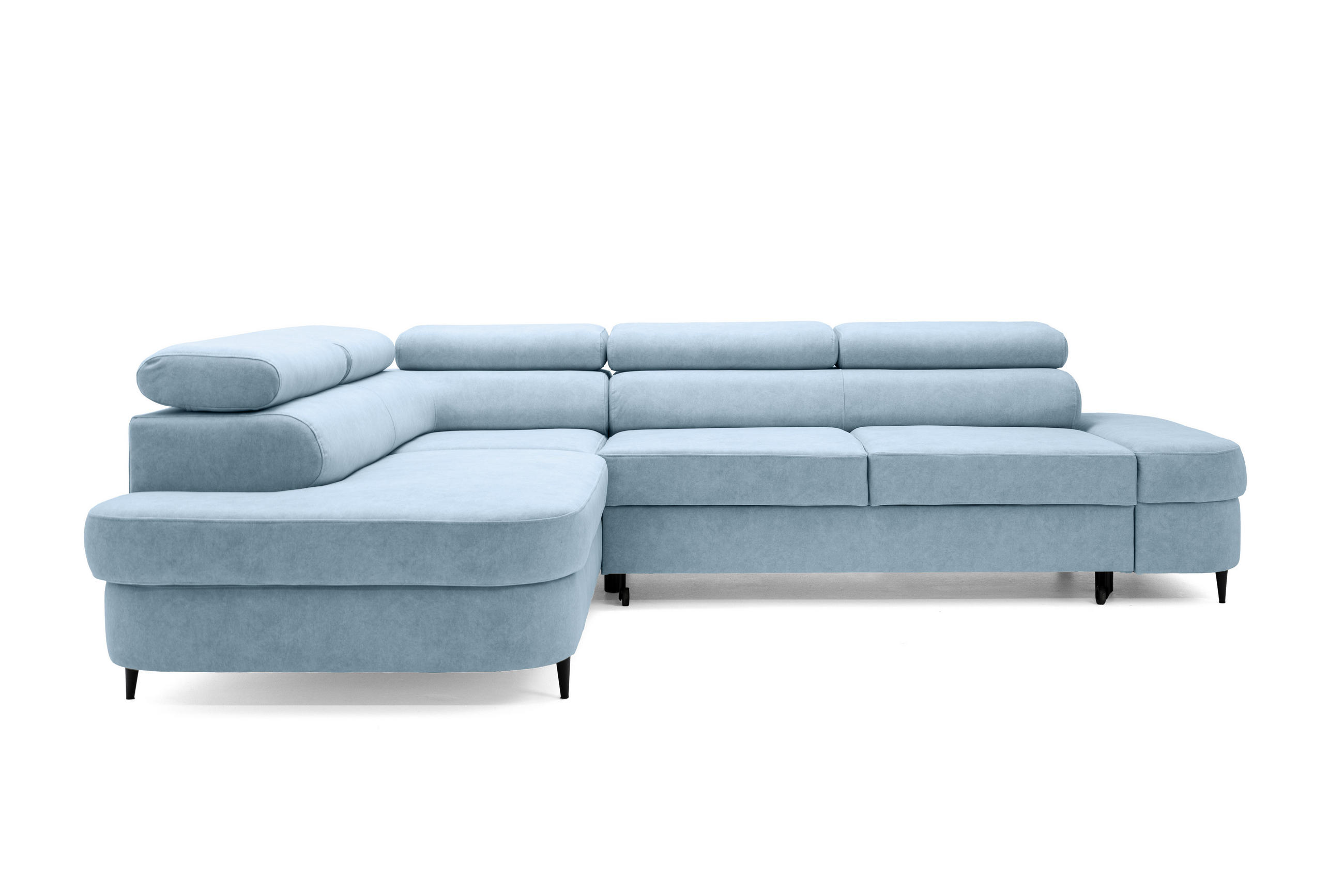 ECKSOFA PRIAM L Links mit Schlaffunktion 125x195 Velours Hellblau - Schwarz/Hellblau, Holz/Textil (203/275cm) - Muffo