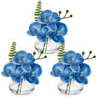 KUNSTBLUMEN 3er Set Phalaenopsis blau mit Glasvase - Blau, Kunststoff (12cm)