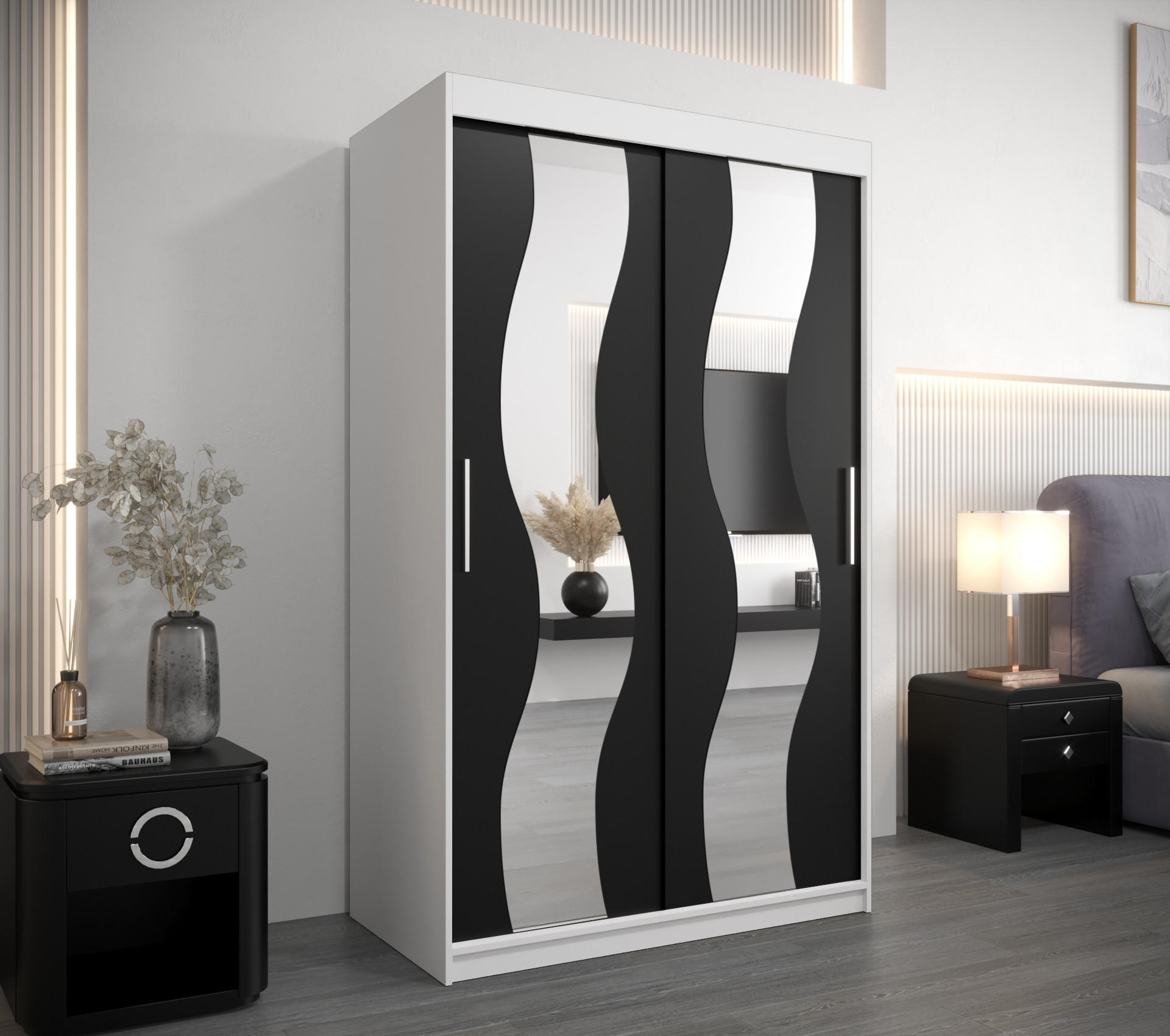 SCHWEBETÜRENSCHRANK 200/120/62 2-türig - Silberfarben/Schwarz, Holz/Kunststoff (120/200/62cm) - Abiks Möbel