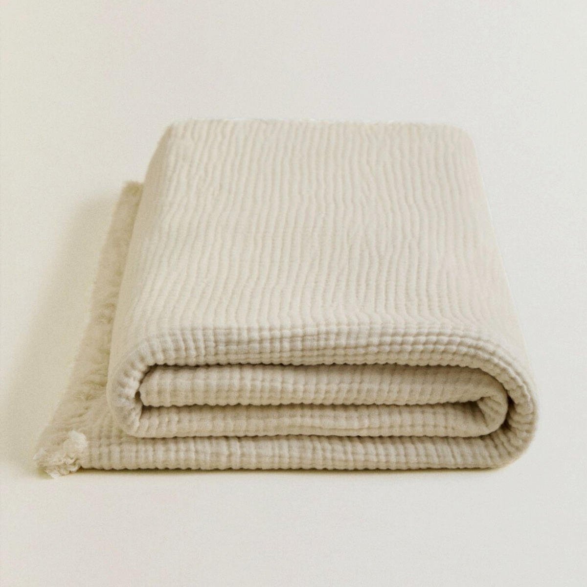 TAGESDECKE Baumwollmusselin 180x250 cm. Beige. - Beige, Textil (180/250cm) - SOWL