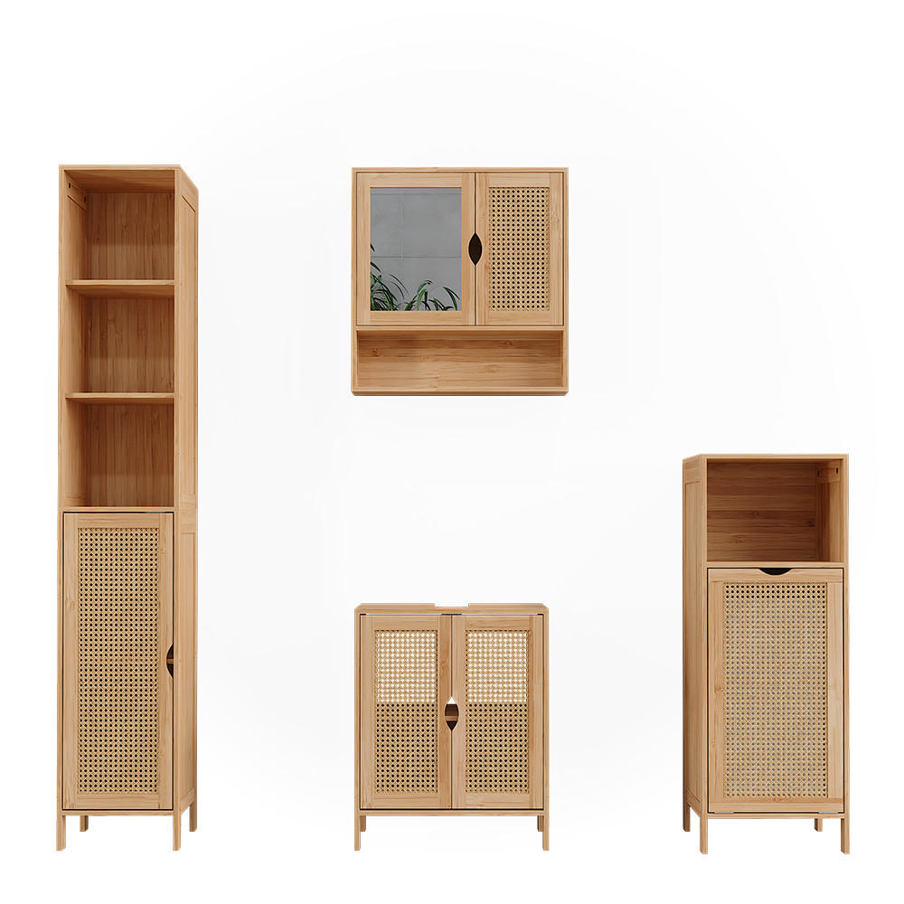 BADMÖBEL-SET Liora Bambus 4 Teile - Grün, Holzwerkstoff (48/60/29cm) - Vicco