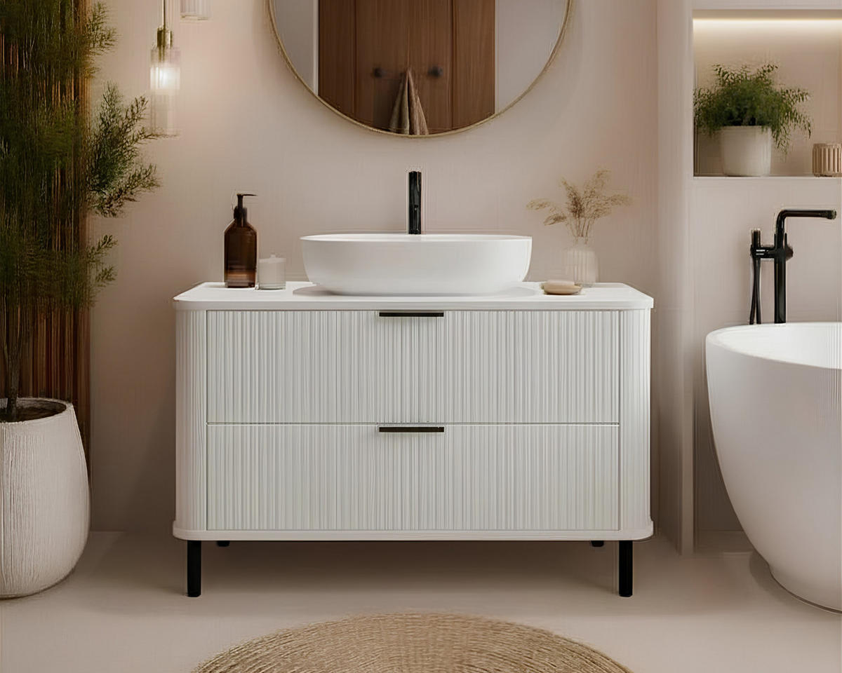 BADEZIMMERSCHRANK : Farbe Weiß, Griff schwarz, Füße schwarz, 100 x 41,5 x 66,7 cm - Schwarz/Weiß, Holzwerkstoff (100/66.7/41.5cm) - 3XE LIVING