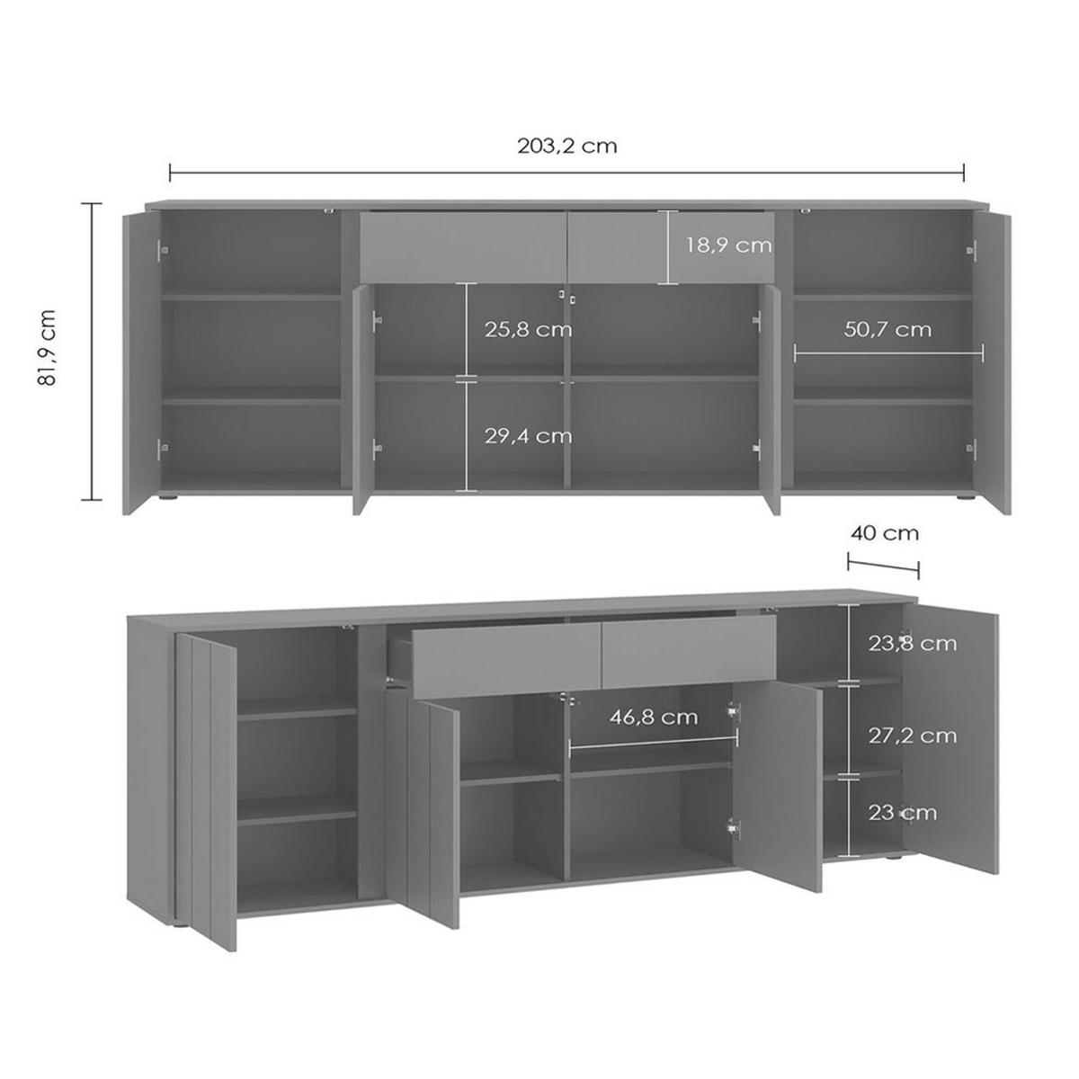 SIDEBOARD Veddel grau-grün / anthrazit 203 / 40 / 82cm - Blaugrau/Grau, Holz/Holzwerkstoff (203/82/40cm) - Feldmann-Wohnen