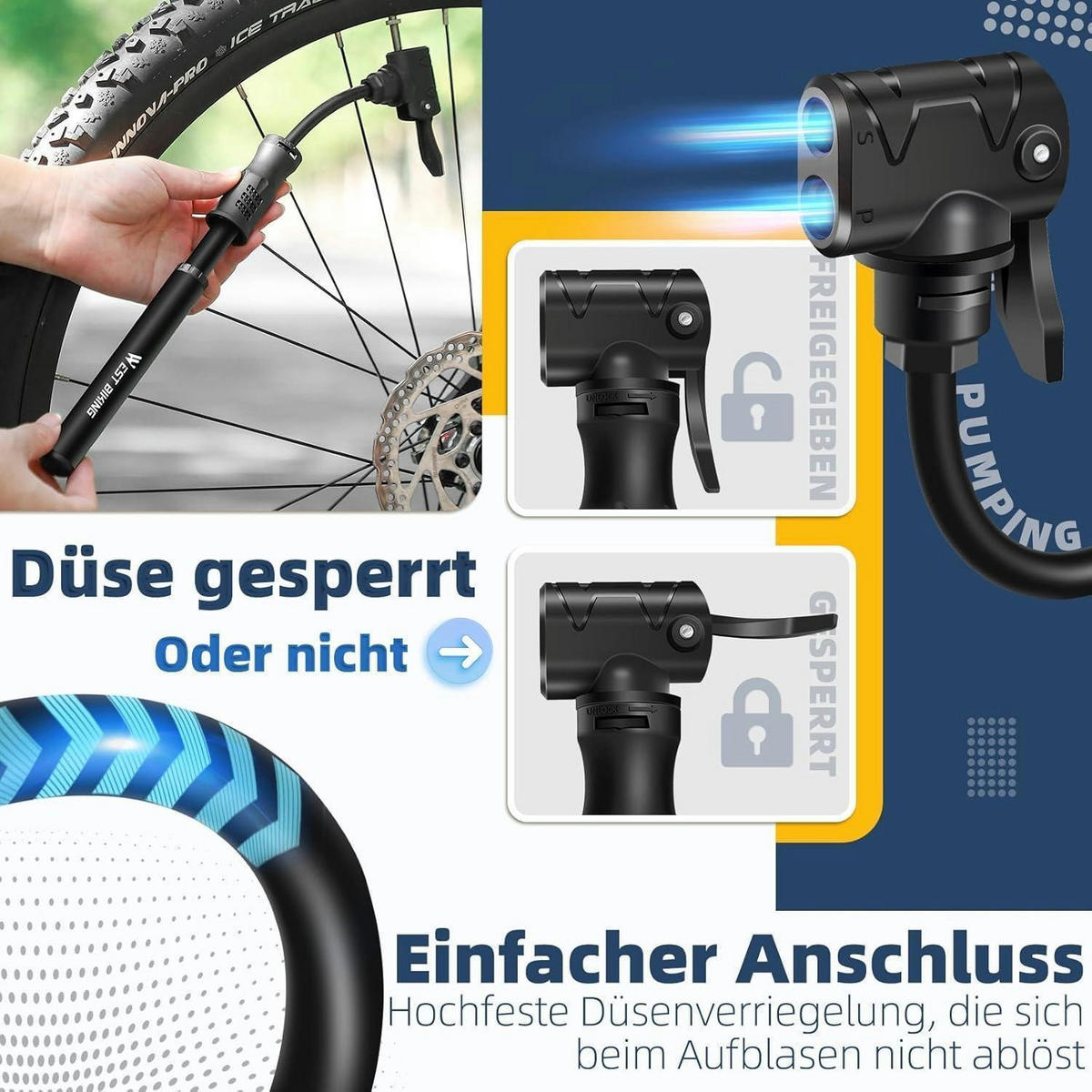 FAHRRADPUMPE Mini Aluminium für alle Ventile Schwarz - Schwarz, Metall (4.3/22.5/22.5cm)