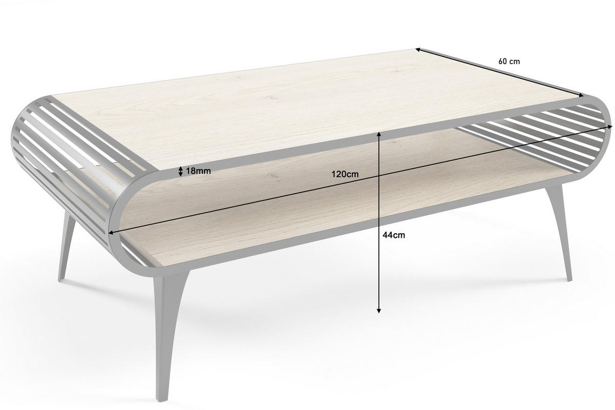 COUCHTISCH Stilo Halifax Eiche - Hellbraun/Schwarz, Holz/Metall (60/120/44cm) - S-Style Möbel