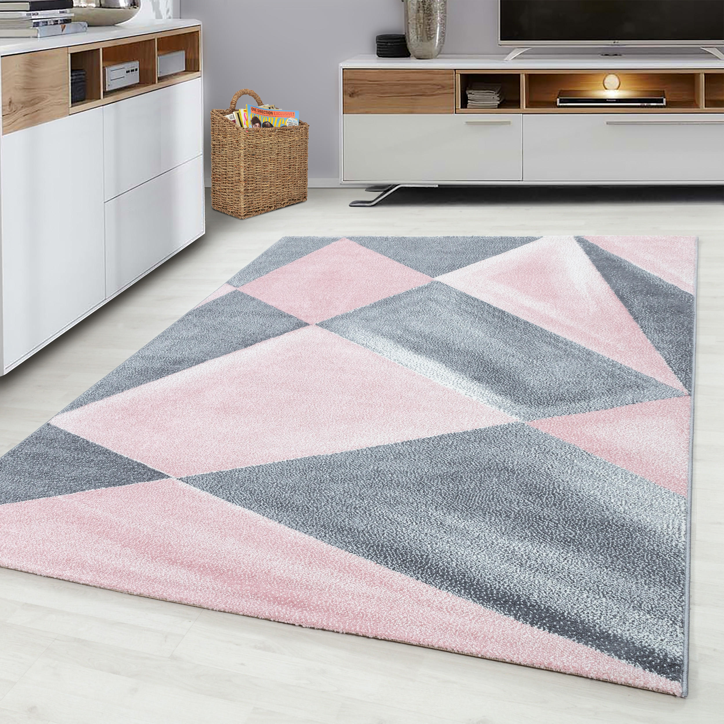 TEPPICH Kurzflor Geometrisch Polypropylen Wohnzimmer Pink Rechteckig 240x340 - Rosa, Textil (240/340cm) - KADIMA DESIGN