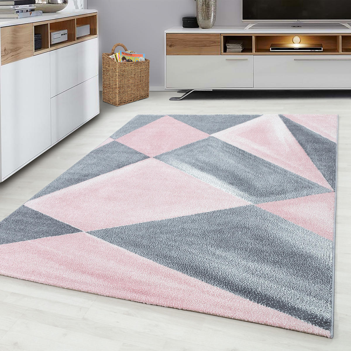 TEPPICH Kurzflor Geometrisch Polypropylen Wohnzimmer Pink Rechteckig 200x290 - Rosa, Textil (200/290cm) - KADIMA DESIGN