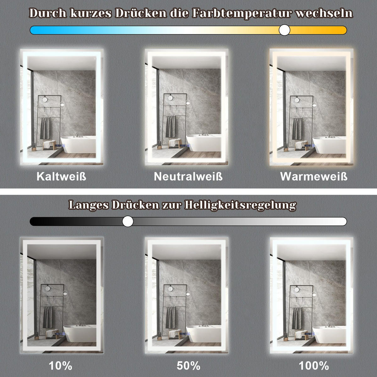 BADEZIMMERSPIEGEL Jena mit LED-Leuchte 50/70/3 cm - Weiß, Glas (70/3/50cm) - Nettlife