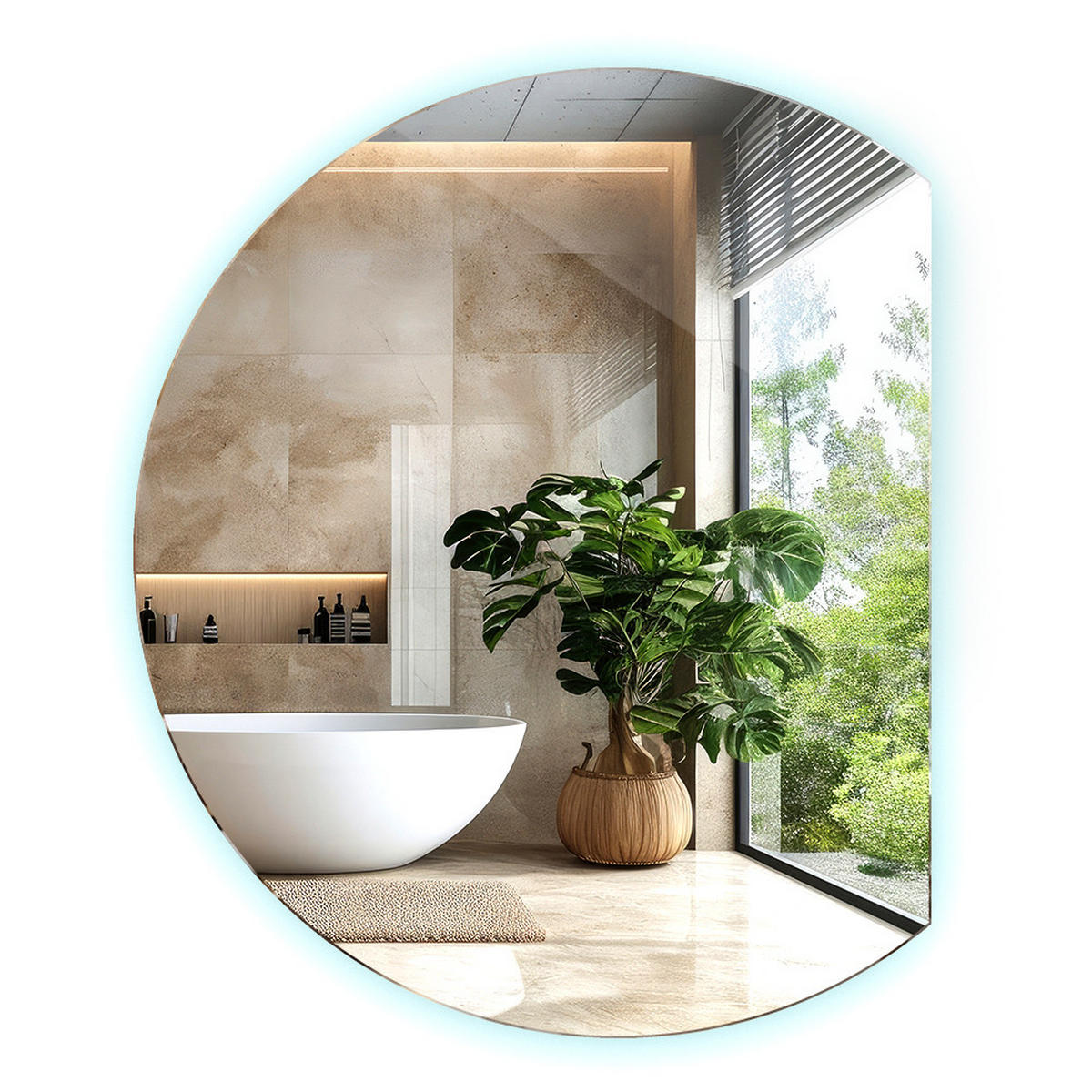 LED SPIEGEL 84 cm x 100 cm Unregelmäßiger Form Kaltweiß 6500K - Blaugrau, Glas (84/100/0.4cm) - TULUP