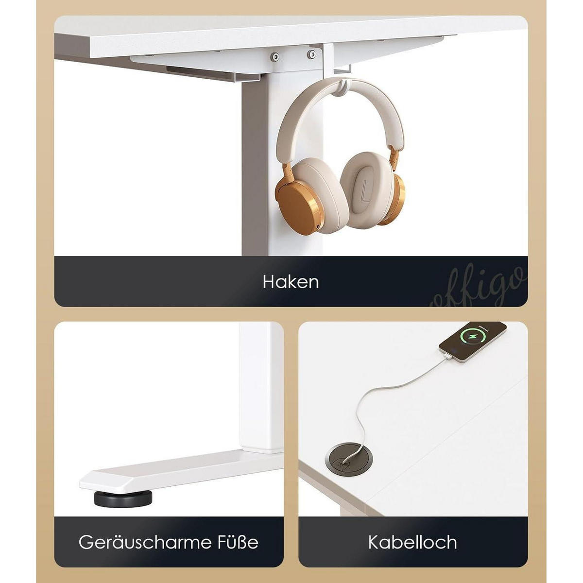 SCHREIBTISCH elektrisch höhenverstellbar 160 x 70 cm Weiß - Weiß, Holzwerkstoff (70/160/72cm)