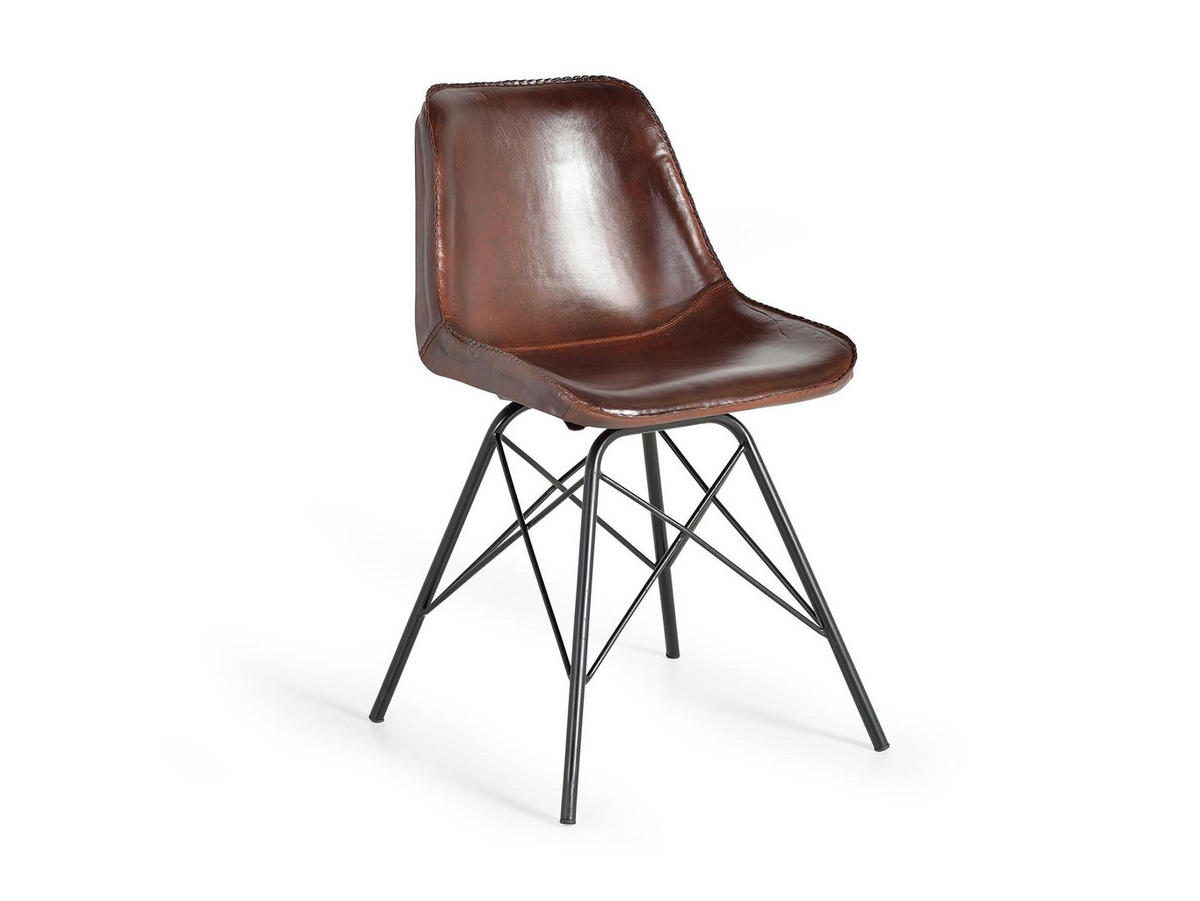 STUHL im Industriestil, gepolstert mit Naturleder - Braun, Fell (45/83/54cm) - Giner y Colomer