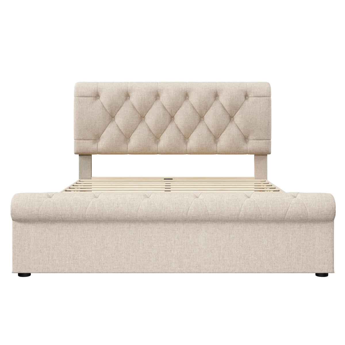 POLSTERBETT 140/200 cm Natur mit 4 Schubladen und höhenverstellbarem Kopfteil - Naturfarben, Metall (140/200cm) - OKWISH