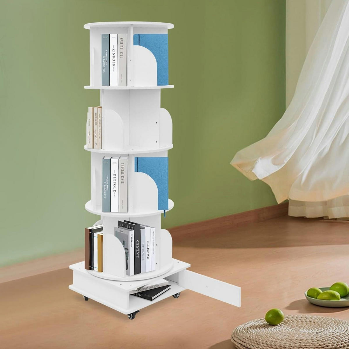 BÜCHERREGAL drehbar 4 Etagen Weiß - Weiß, Holzwerkstoff (46/142/46cm)