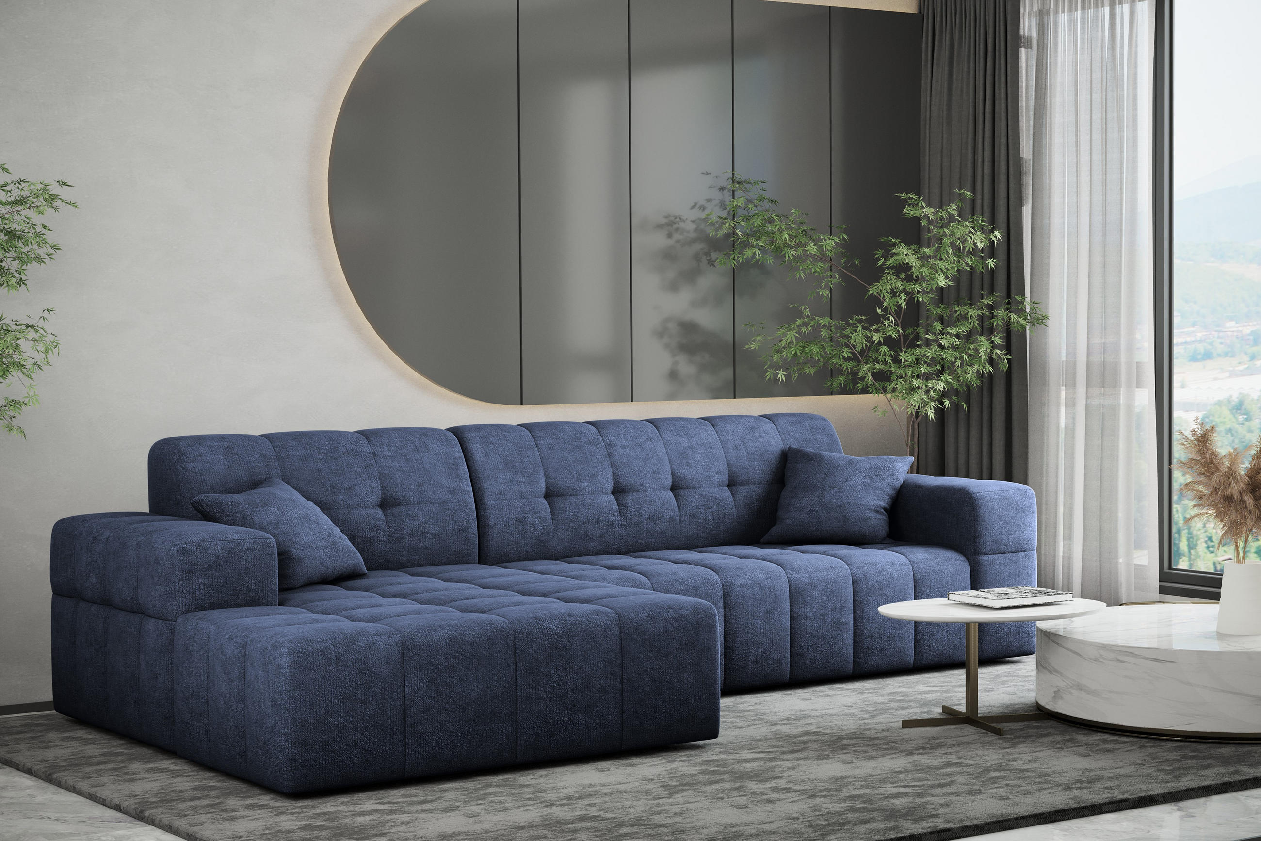 ECKSOFA NIMES Stoff Perfect Harmony Dunkelblau Links - Dunkelblau, Holz/Kunststoff (168/265cm) - Kaiser Möbel