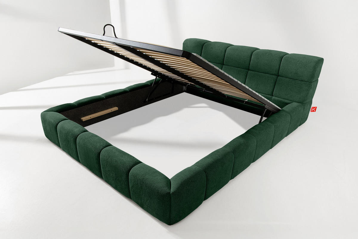 POLSTERBETT AERI 140/160/180/200 mit Rahmen und Bettkasten, dunkelgrün - Dunkelgrün, Holz/Holzwerkstoff (180/200cm) - KONSIMO®