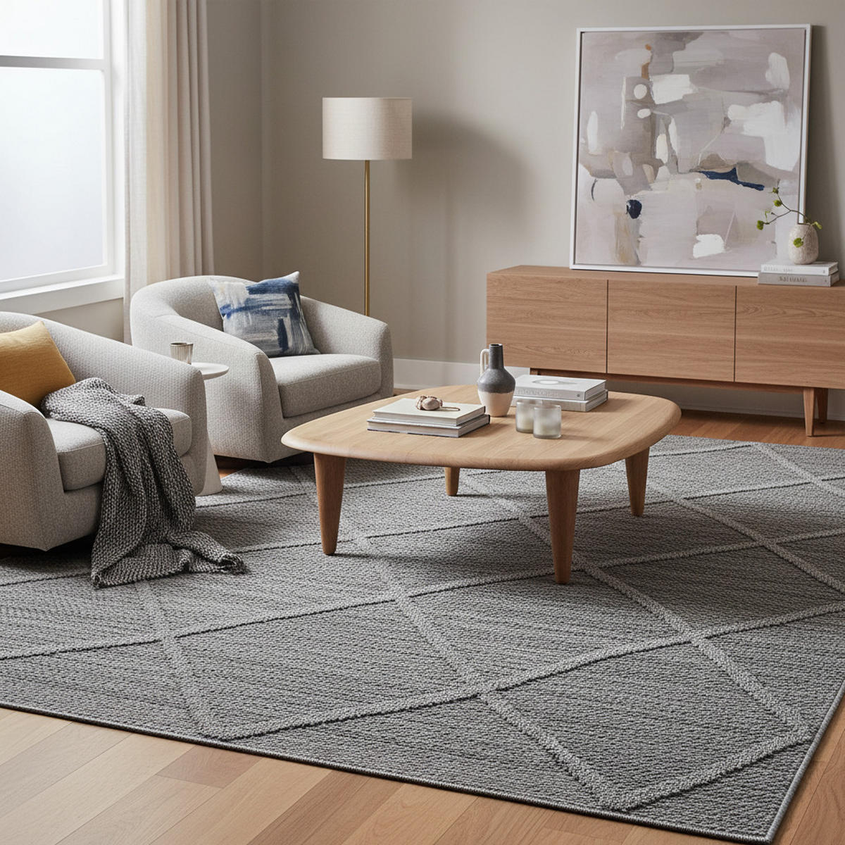 TEPPICH Outdoor Flachgewebe Boho-Muster Polypropylen Terrasse Grau Rechteckig 140x200 - Grau, Textil (140/200cm) - KADIMA DESIGN