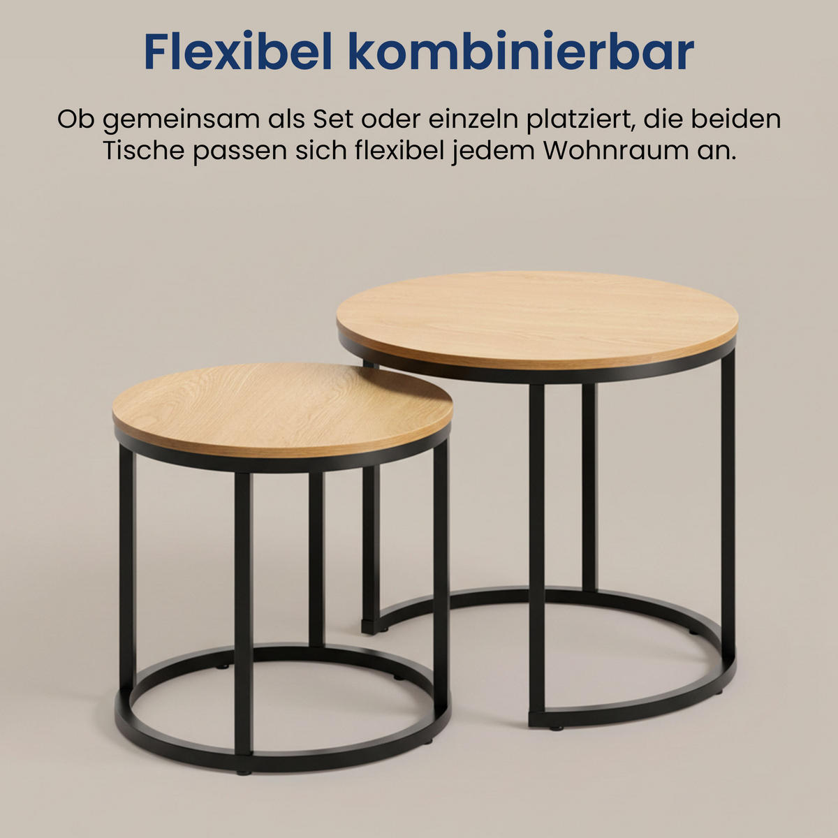 SADA 2 konferenčních stolků, kulatý, světlý dub - světle hnědá, kompozitní dřevo (50/50/42.5cm) - Home Collective