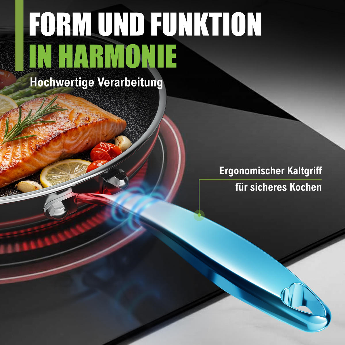 MORLEOS Keramikbratpfanne Wabenstruktur Antihaft Ø26 cm - Silberfarben, Metall (26cm) - Muvell