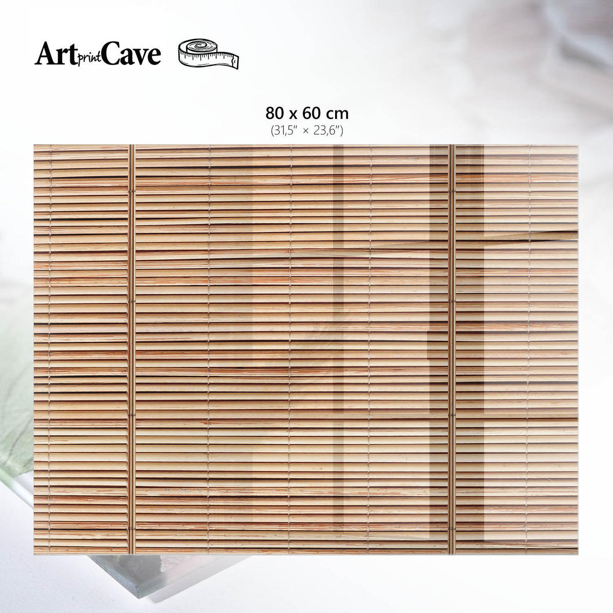 GLASPLATTE 80x60 cm – Bambusrollos - Grau, Glas (0.4/80/60cm) - ArtPrintCave