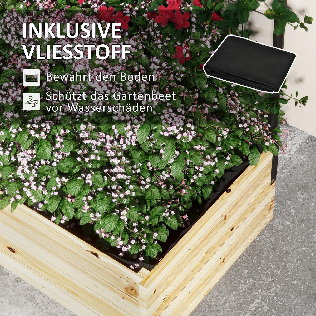 HOCHBEET mit Rankhilfe, Pflanzkasten aus Holz, für Garten, Balkon, Naturholz - Fichtefarben, Metall (38/145/80cm) - Outsunny