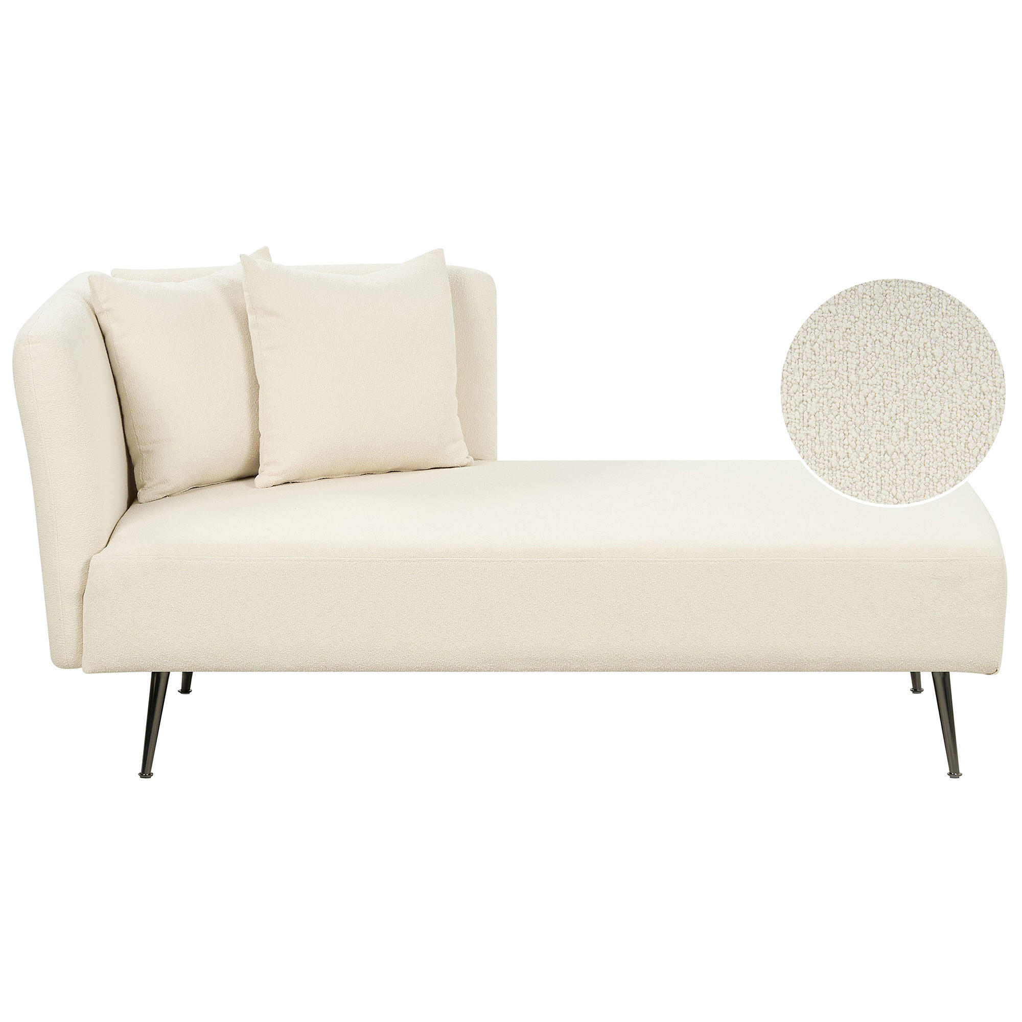 CHAISELONGUE Bouclé cremeweiß linksseitig Riom - Schwarz/Weiß, Textil (156/75/77cm) - Beliani